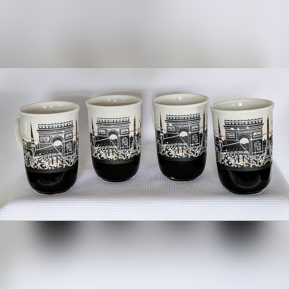 Vintage Paris Landscape Embossed Ceramic Coffee Cups
